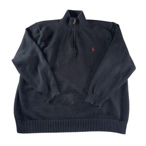 Polo Ralph Lauren Sweater Mens 3XB Blue Quarter Zip Mock Neck Knit Pony Logo